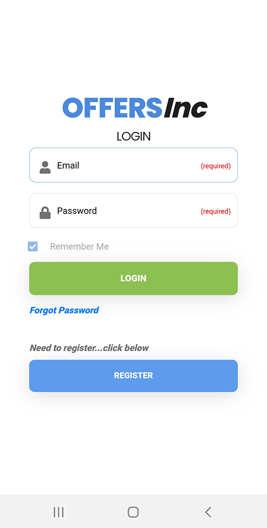 registration screen